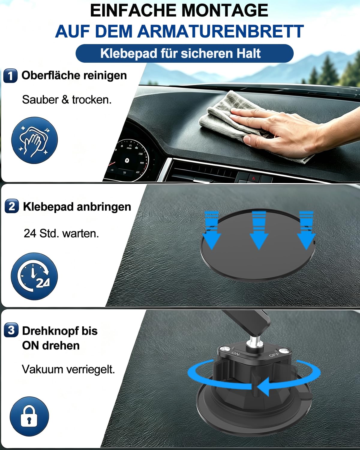 Tablet Autohalterung Vorne mit Starkem Vakuumsaugnapf, 4–13 Zoll