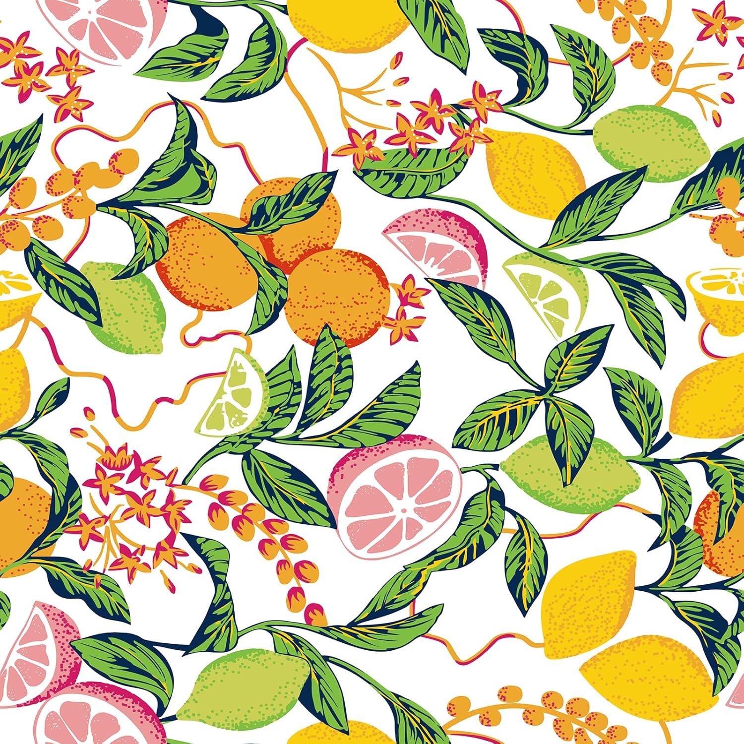 CHIHUT Tropical Lemon Orange Lime Grapefruit Botanical Wallpaper 17.7”x100” Bright White Peel and Stick Fruit Contact Paper for Cabinets Walls Shelves Removable Self Adhesive Living Room Wallpaper