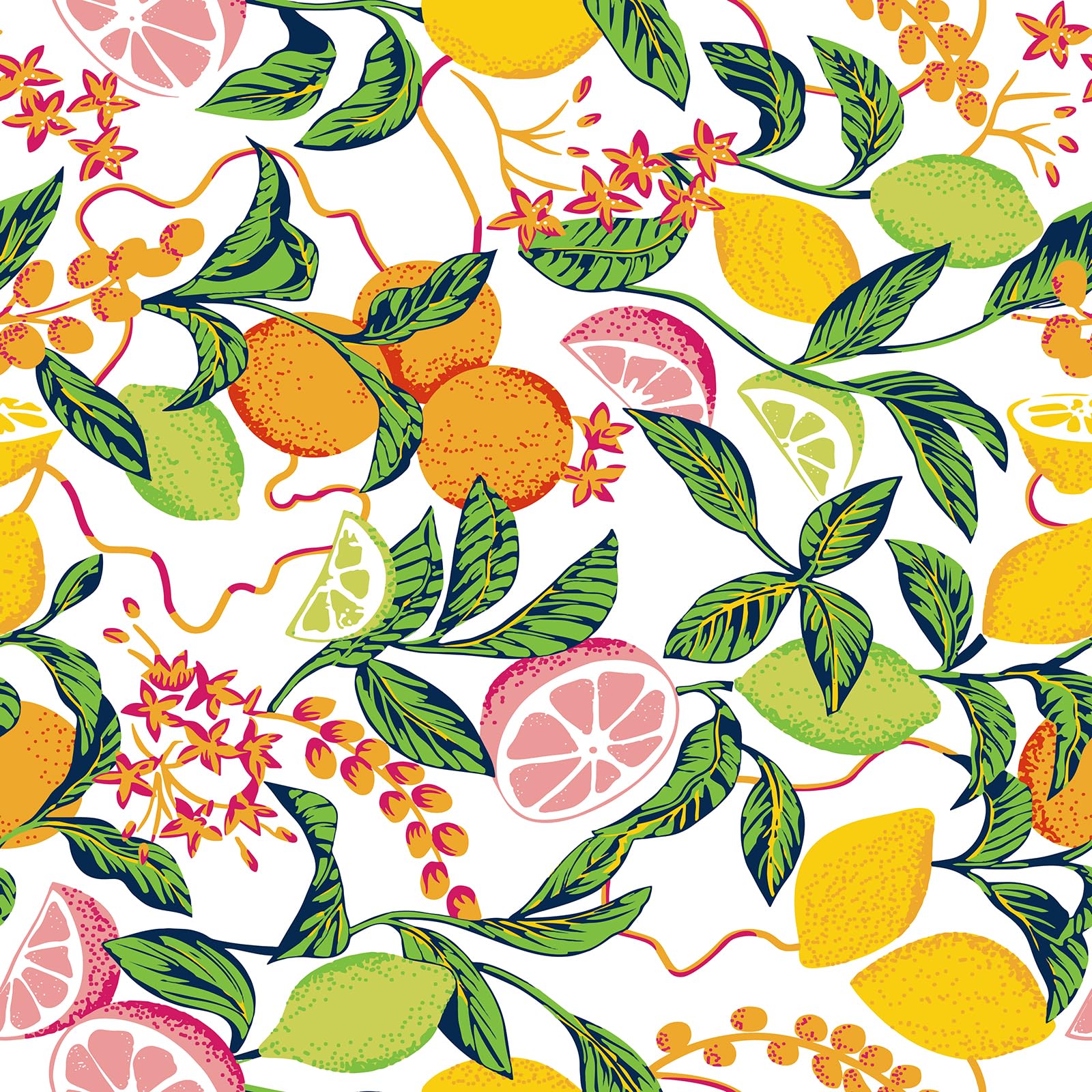 CHIHUT Tropical Lemon Orange Lime Grapefruit Botanical Wallpaper 17.7”x100” Bright White Peel and Stick Fruit Contact Paper for Cabinets Walls Shelves