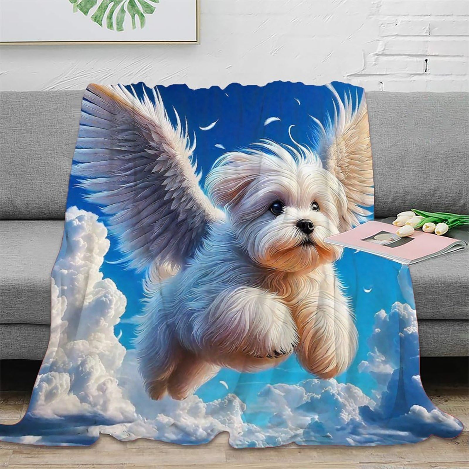 Couvre-lit microfibre chaude 200x230 cm avec motif imprimé chien