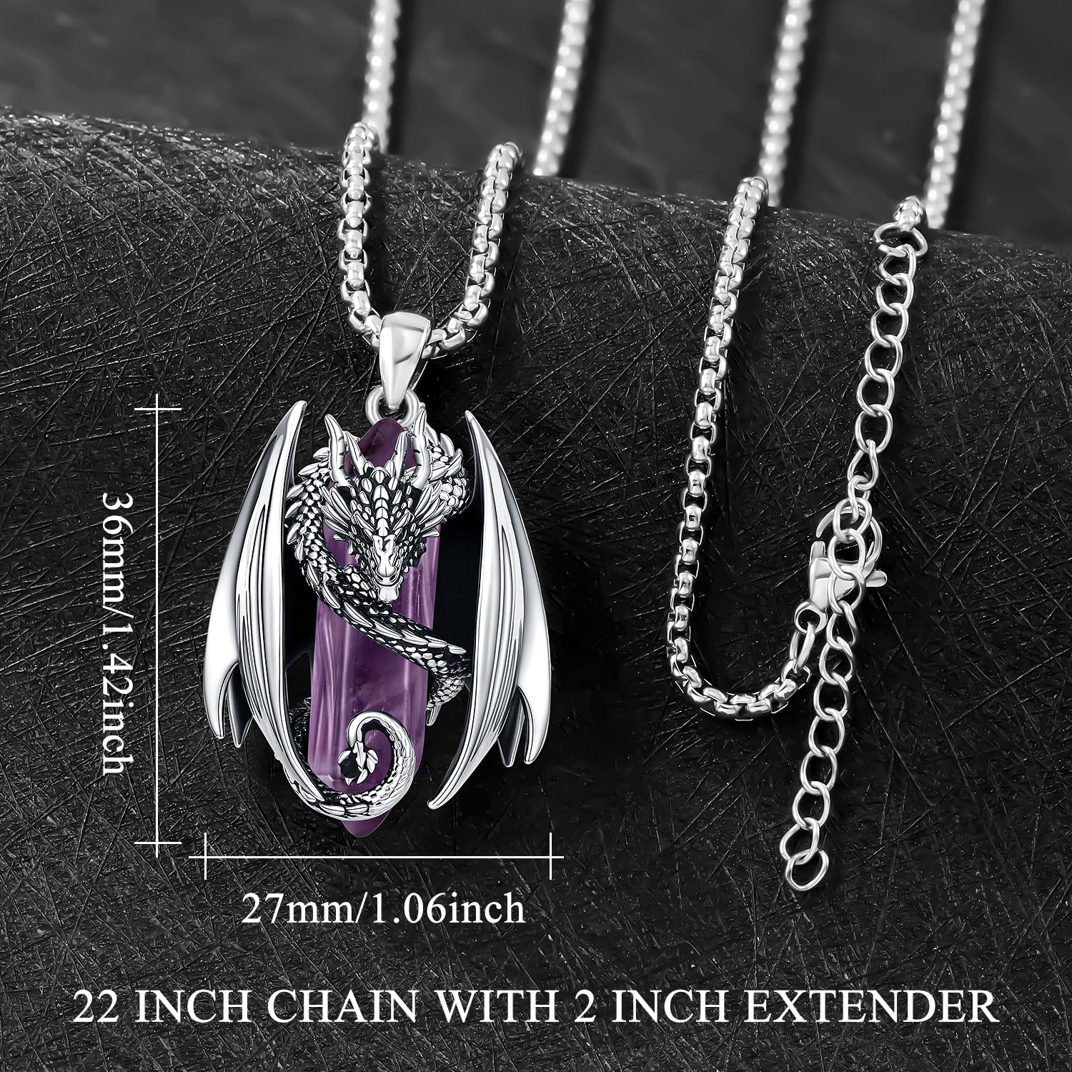 Aniu Wikinger Drachen Halskette mit Kristall, Nordischer Drache Anhänger Kette für Herren Damen Heilsteine Amulett Schmuck Kristallkette