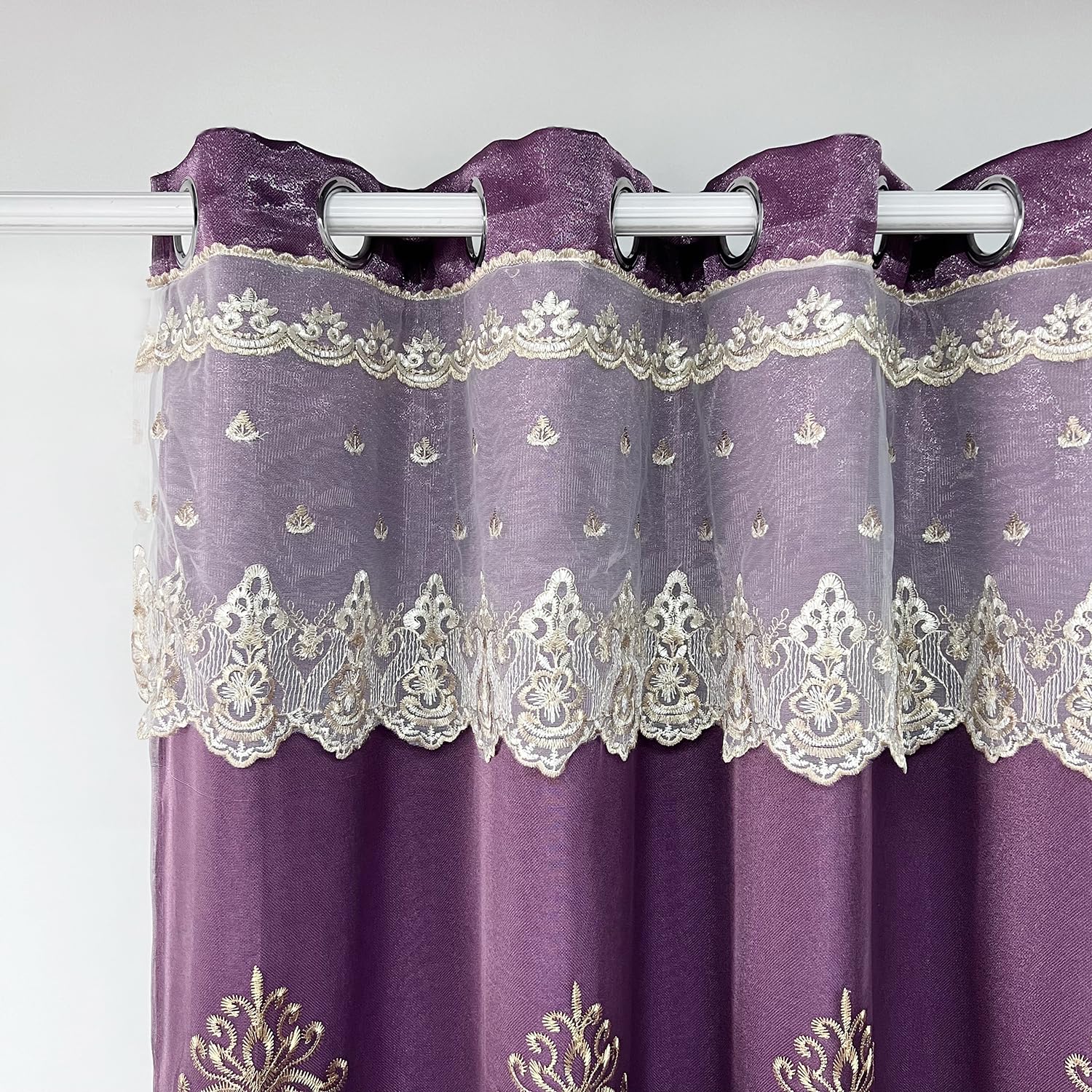 Amazon｜Gxi ダークパープルダブルレイヤーカーテン 長さ96インチ