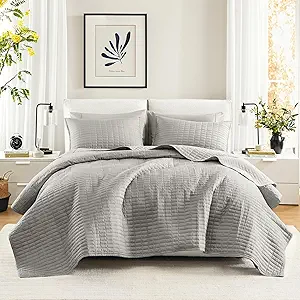 Comfort Spaces - CS14-0060 Kienna Quilt Coverlet Bedspread Ultra Soft Hypoallergenic All Season Lightweight Filling Stitched Bedding Set, King 104"x90", Gray 2 Piece