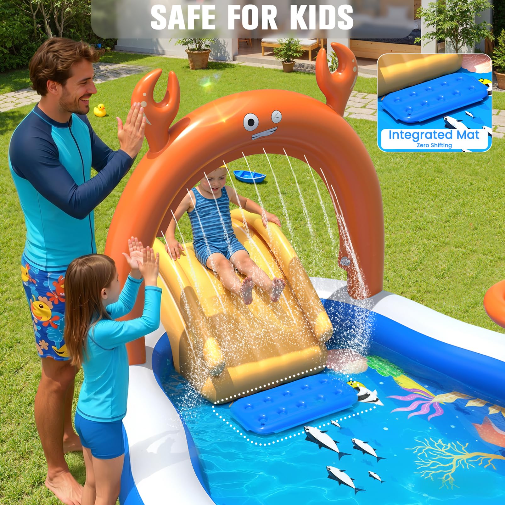 StarOcean 2026 großes aufblasbares Spielcenter, Kinderpool mit Wasserrutsche und Sprinkler, 308 x 180 x 130 cm, aufblasbarer Kleinkind-Pool mit Rutsche, aufblasbares Wasserspiel für Toldder
