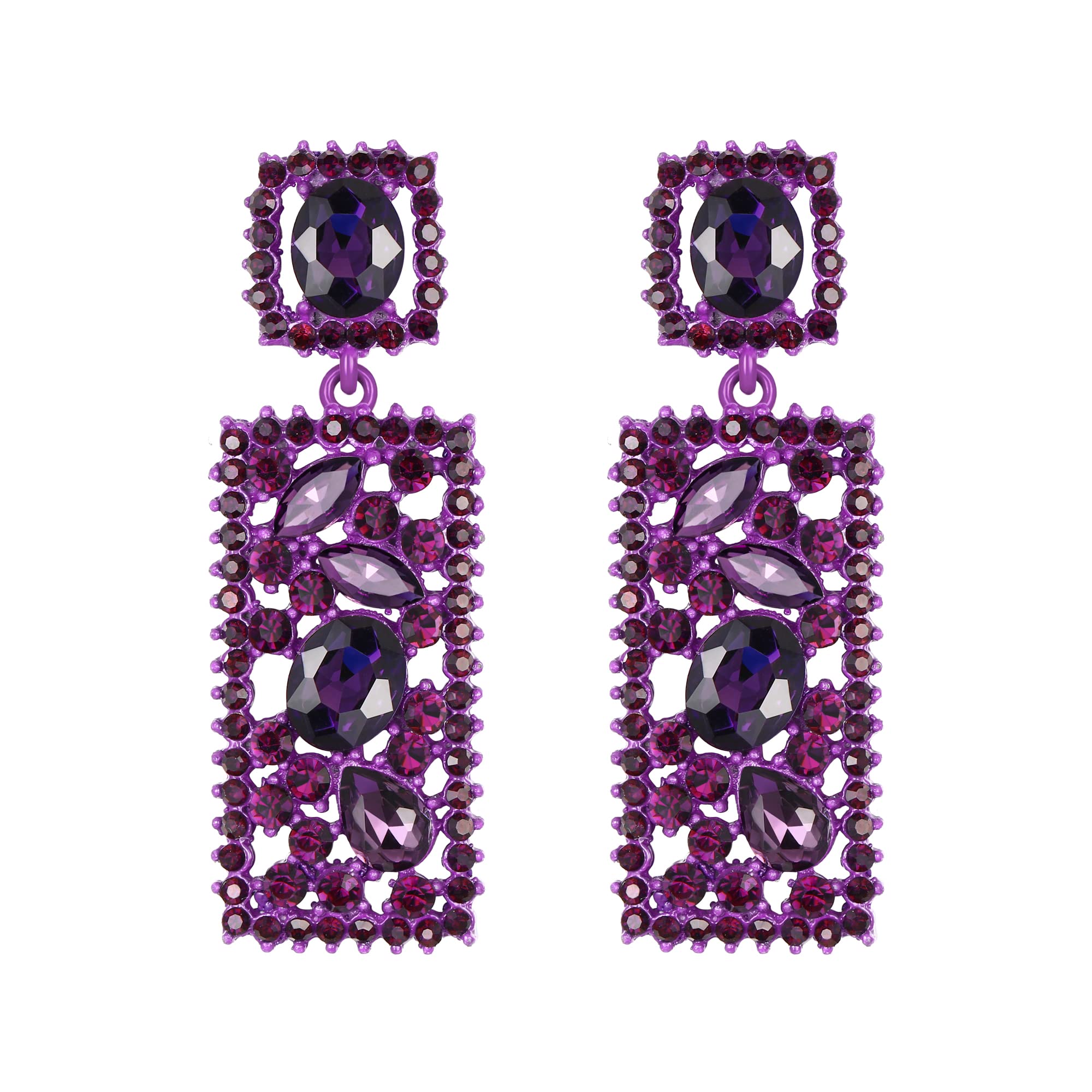 EVER FAITH Pendientes para mujer Colgante Orthogone Crystal Rhinestone Regalo