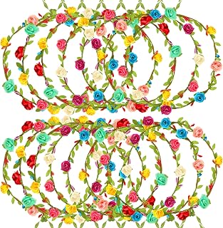 15-Pack Flower Crown Headbands for Women, Assorted Boho Rose Wreaths | Multicolor floral garland headpieces for festivals, weddings, parties, vacations and bohemian-themed events.
