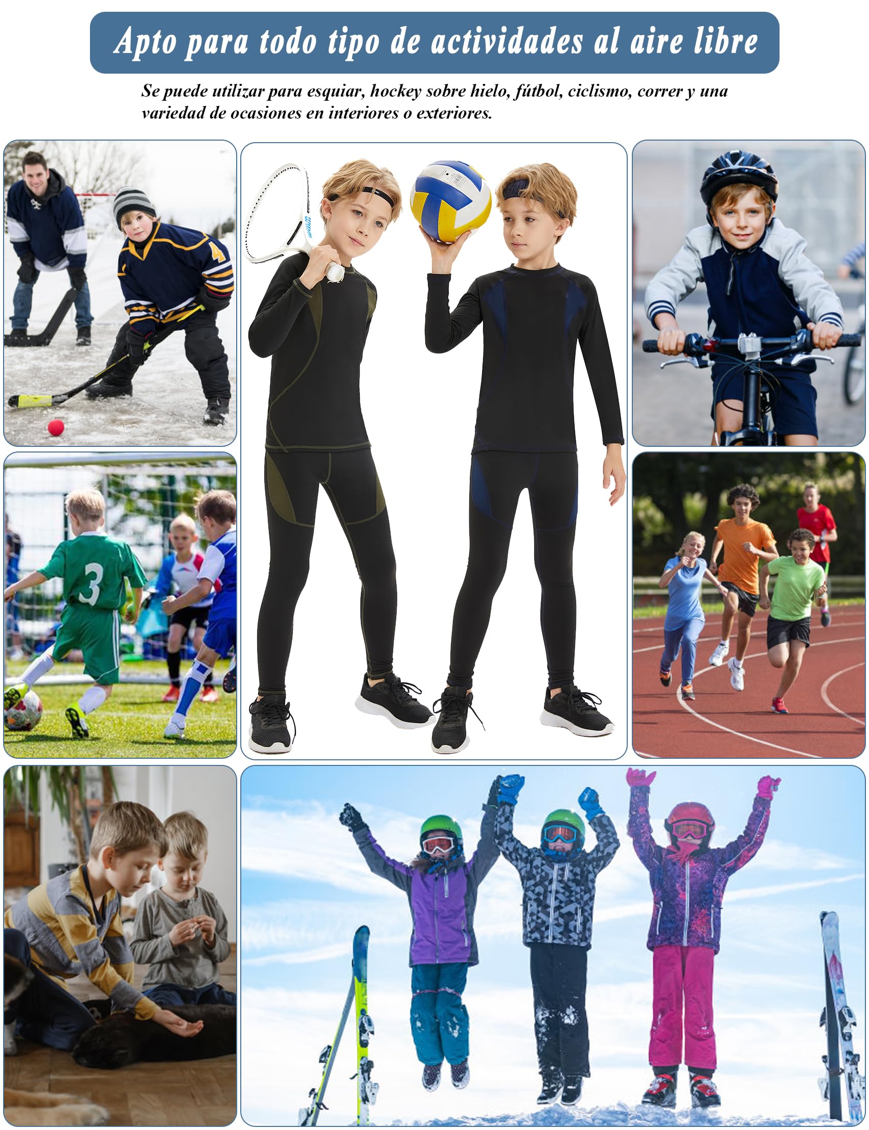 Terecey Ropa Interior Térmica para Niños Deportes Conjunto Térmico Manga Larga para Niños y Niñas Camiseta y Pantalon Térmica para Running Esquí Ciclismo