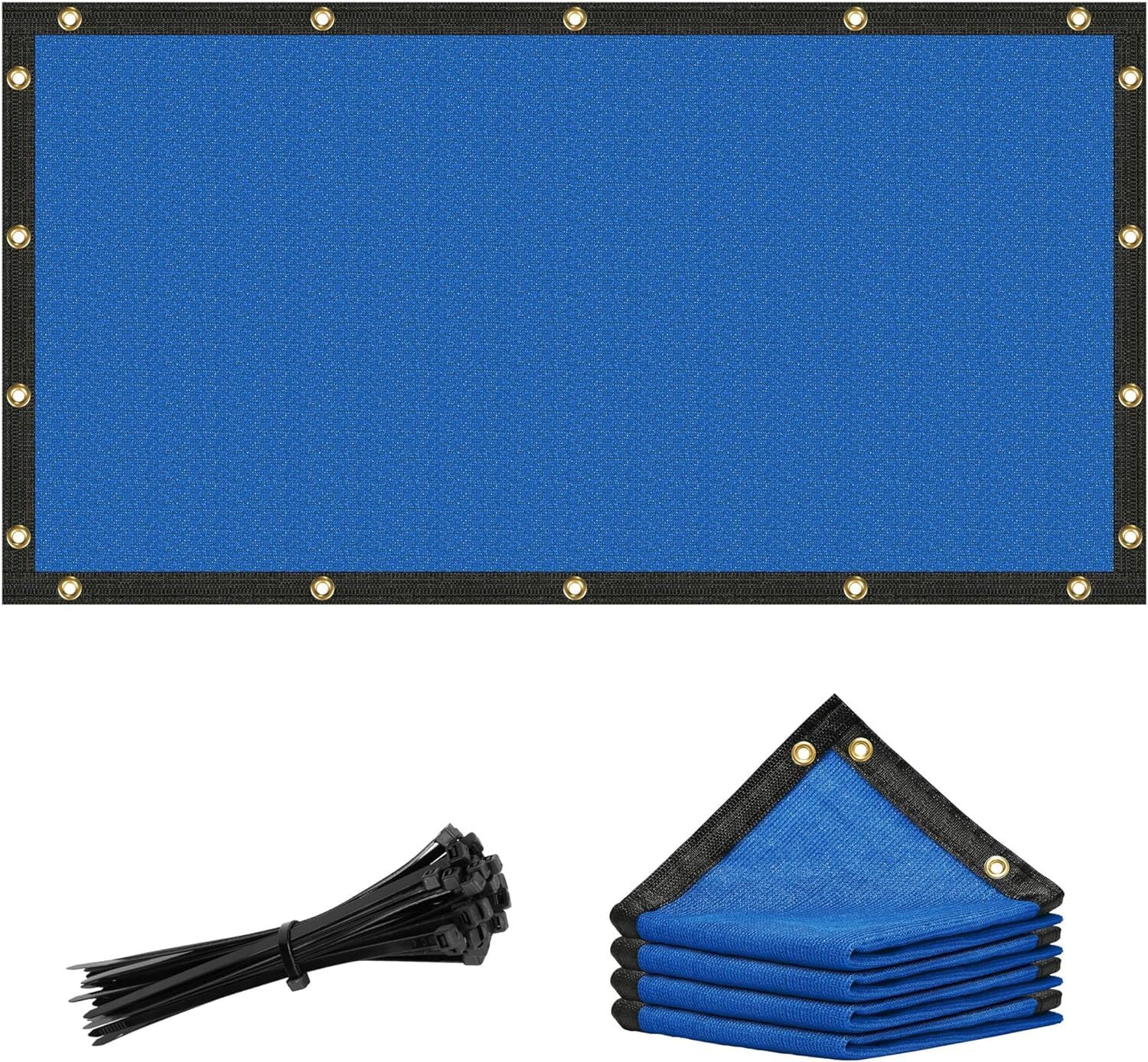 Amgo 3' x 7' Blue Custom Size Shade Cloth with Grommets - 90% Sunblock, Durable Mesh Fabric Tarp for Dog Kennel Cover, Fence Privacy Screen,