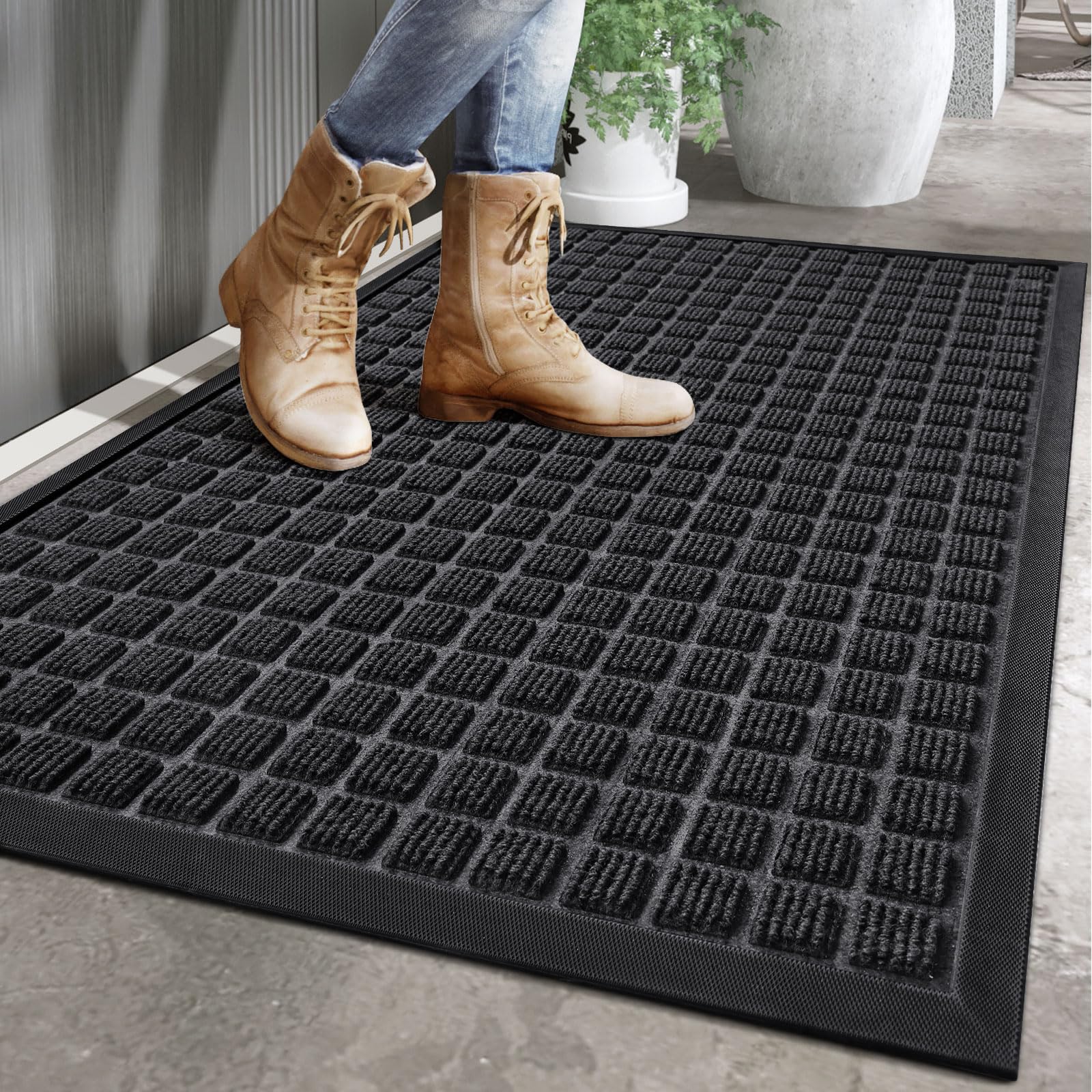 DEXIDoor Mat Welcome Mats for Entryway Front Doormat for Entrance Heavy Duty Rubber Non Slip Low Profile for Patio,Garage,Black 24"x48"
