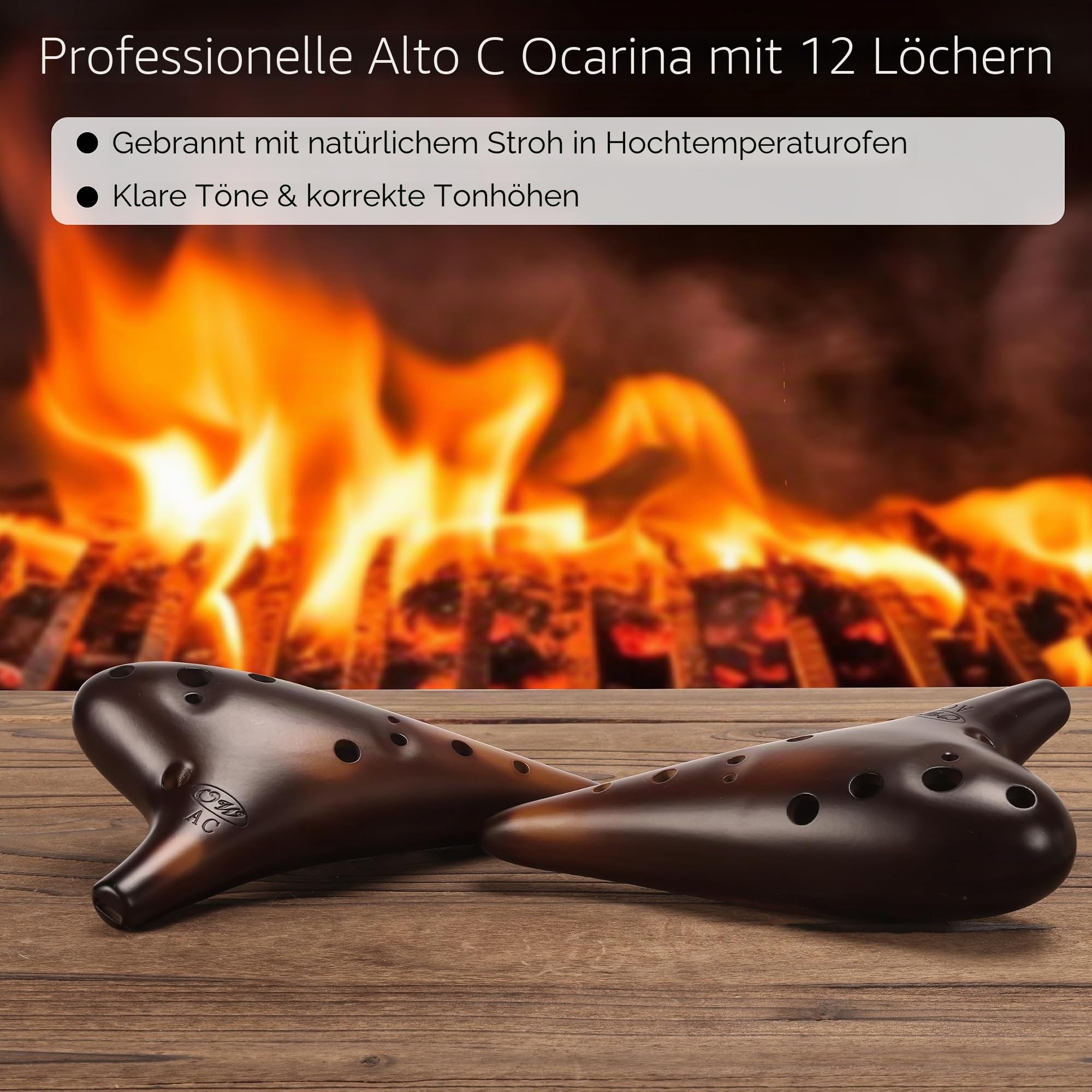 OcarinaWind 'Forest Whisper' 12-Loch-Tenor-Okarina, Klassisch, StrawFire, Sammlerstück, Alto C, Keramik Strohfeuer-Keramik, Rotorange