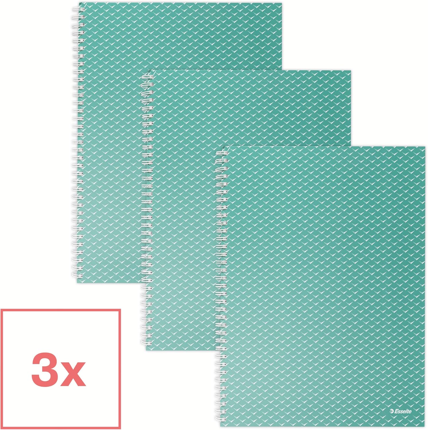 Esselte A4 Notebook Ruled, 100 Sheets/200 Pages, Wirebound Writing Pad, Home, School, Office Use, 80gsm FSC Certified Paper, Embossed Pattern, Colour’Breeze Range, Green, Pack of 3, 628627