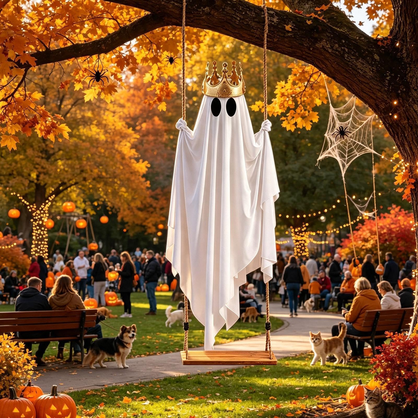 Fantasma Columpiante para Porche con Luz, De Halloween Grande Y