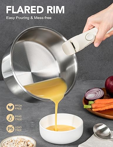 Miniatura 5 de MICHELANGELO Juego de 6 ollas de acero inoxidable con mango extraíble, cacerola de acero inoxidable de base triple con tapas, juego de cacerolas de