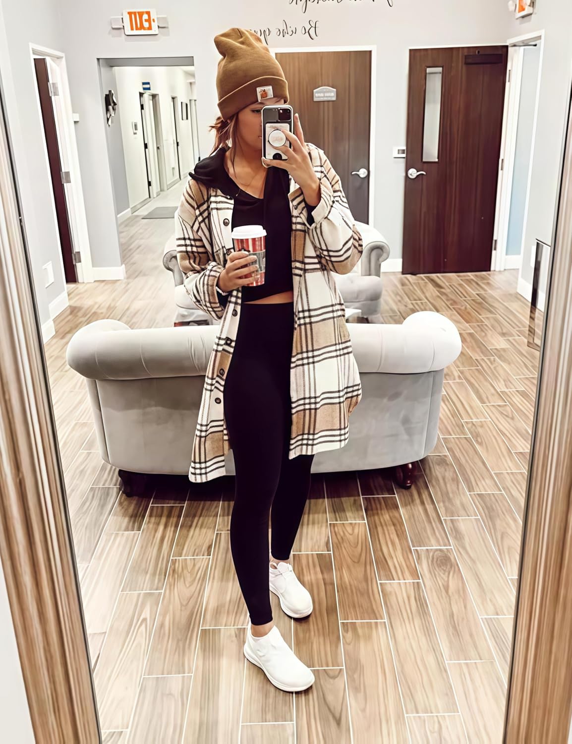 PUWEI Women's Long Flannel Plaid Jacket Shacket Cozy Lapel Button Down Shirt Jacket Fuzzy Trench Coat - Image 2