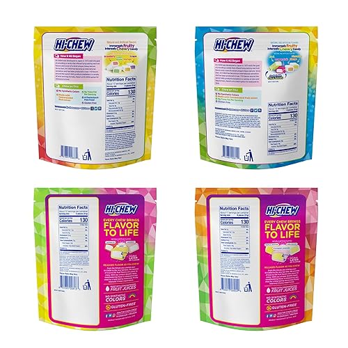 Miniatura 4 de HI-CHEW Paquete variado, 4 bolsas de pie  Combos originales de frutas tropicales agridulces  Caramelos únicos divertidos suaves y masticables