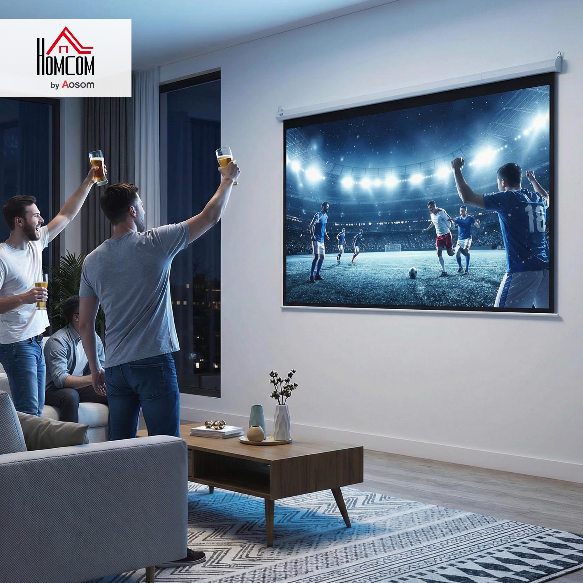 HOMCOM Écran Vidéoprojecteur 84 Pouces 4:3 4K HD Motorisé Électrique Montage Mural Plafond
