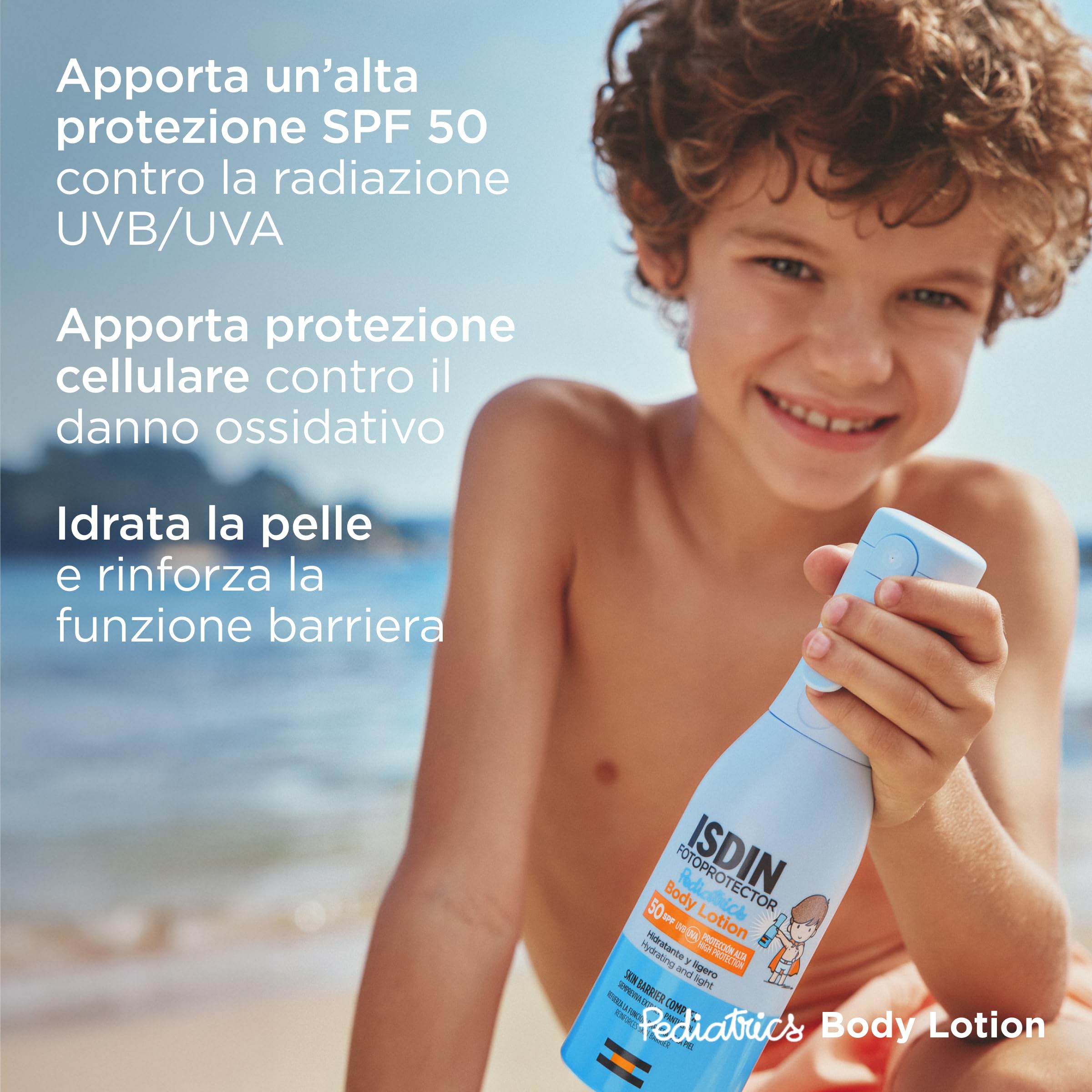 ISDIN Fotoprotector Body Lotion Pediatrics SPF 50, Protezione Solare per Bambini, Resistente all'Acqua, 50 ml