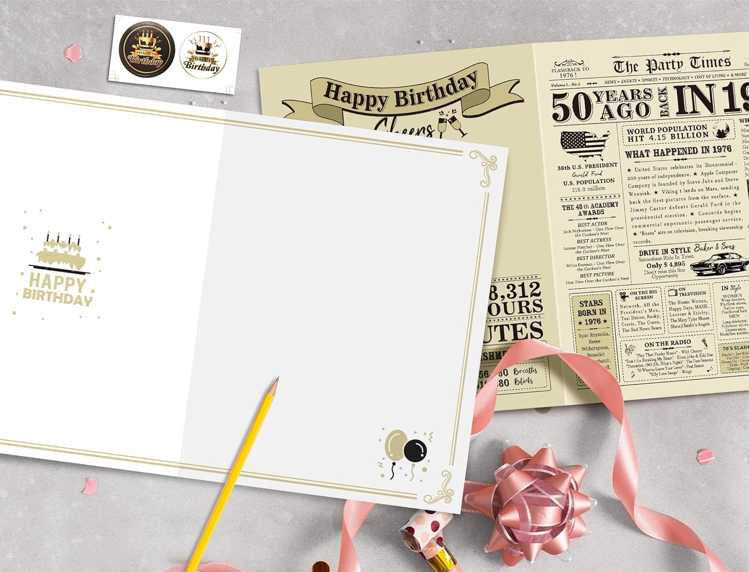 Ogeby Funny 50th Birthday Card Gifts for Her Him, Jumbo 50th Birthday Card for Wife Husband Dad Mom Friend, Vintage Back in 1976 Cards, 50 Years Old Birthday Decorations - Image 8