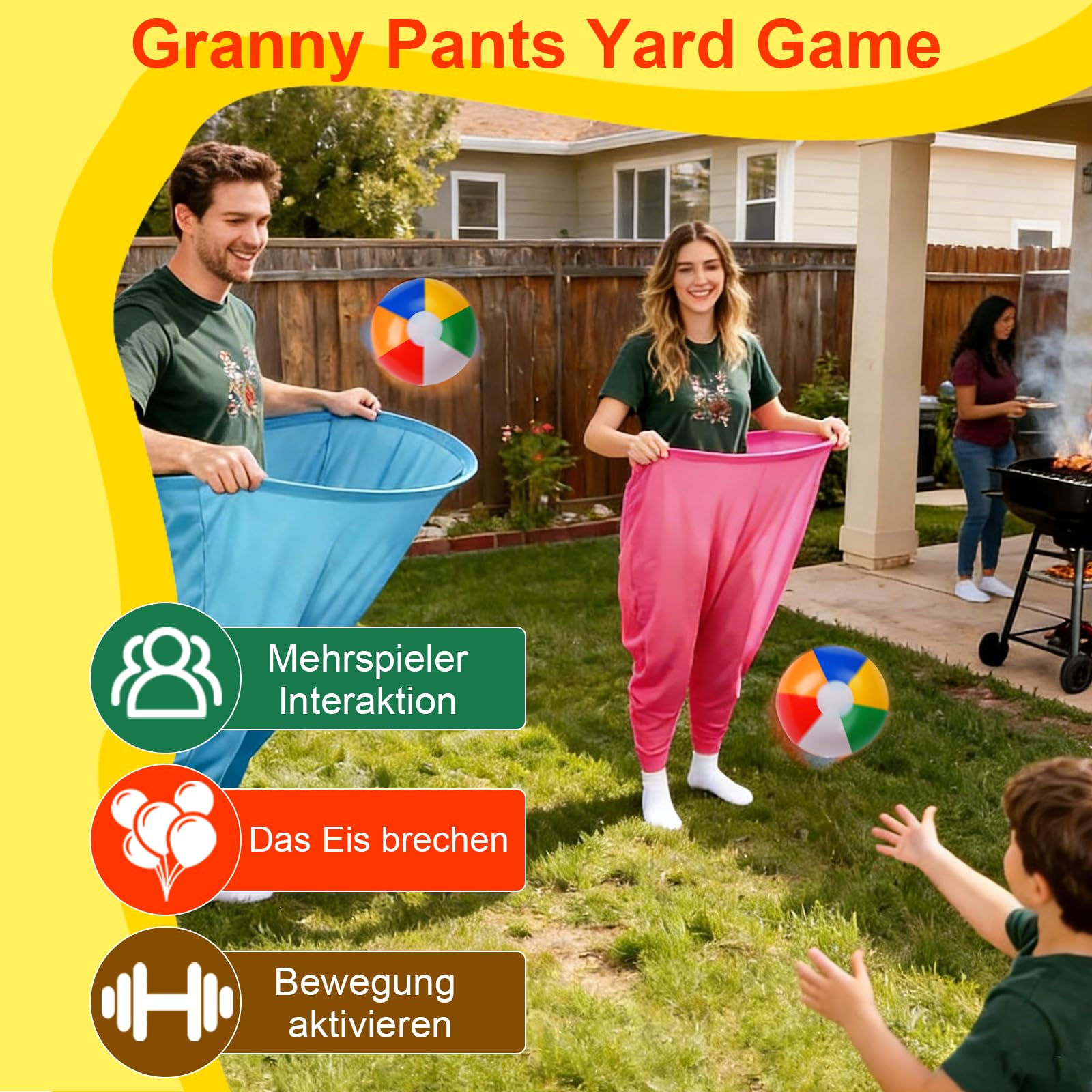 17-teiliges Granny Pants Hof-Spiel für Ostern, 2 übergroße Oma-Hosen-Spiele für draußen 10 Bälle, 2 Pumps, Wurfspiele für Erwachsene im Freien, ideal für Partys, Gartenpartys, Familientreffen