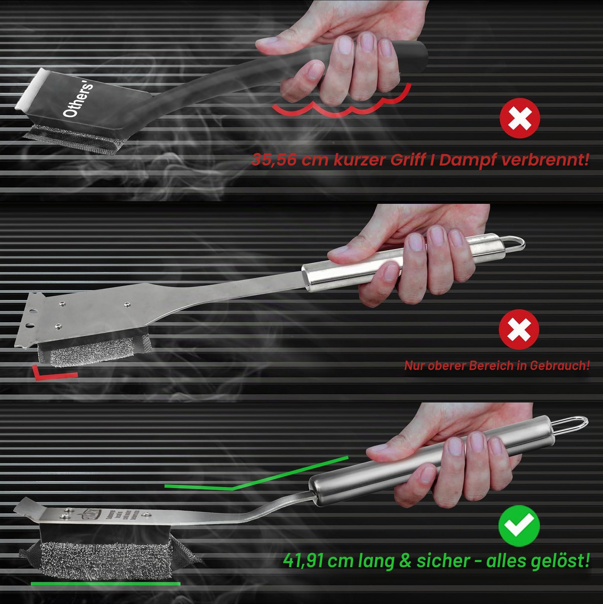 GRILLART Grillbürste Borstenfrei, Sichere Grillbürste für Outdoor Grill, SteamWizards BBQ Grill Reinigungsbürste Kit, Austauschbarer Kopf Grillschaber Werkzeug, Grillreiniger BBQ Zubehör, Geschenke
