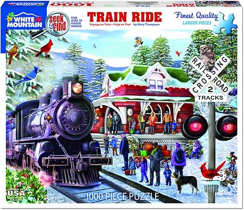 Miniatura 2 de White Mountain Train Ride - Rompecabezas de invierno de 1000 piezas para familias y adultos