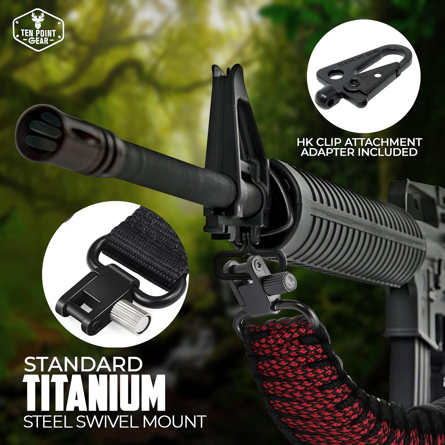 Ten Point Gear Gun Sling Paracord 550 Adjustable w/Swivels (Multiple Color Options) (Black & Red Diamonds) : Sports & Outdoors