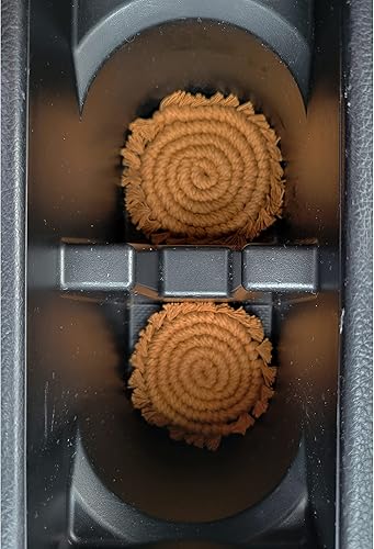 Miniatura 8 de Mokoboho Posavasos de macramé para automóvil, colección Earth Tones, 2 posavasos de algodón boho de 3 pulgadas para portavasos (arena)