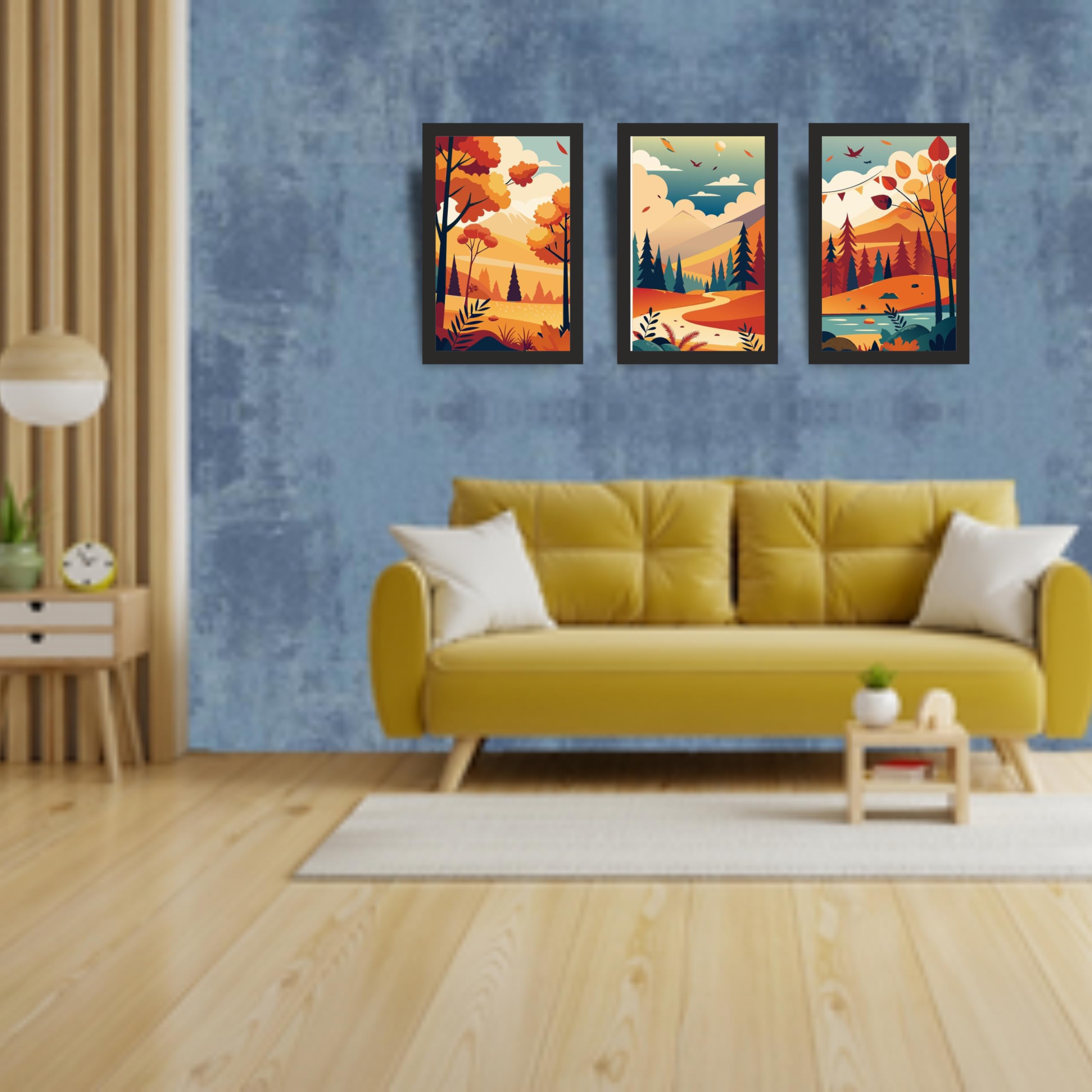 Autumn Forest Landscape Wall Art Set of 3 Frames