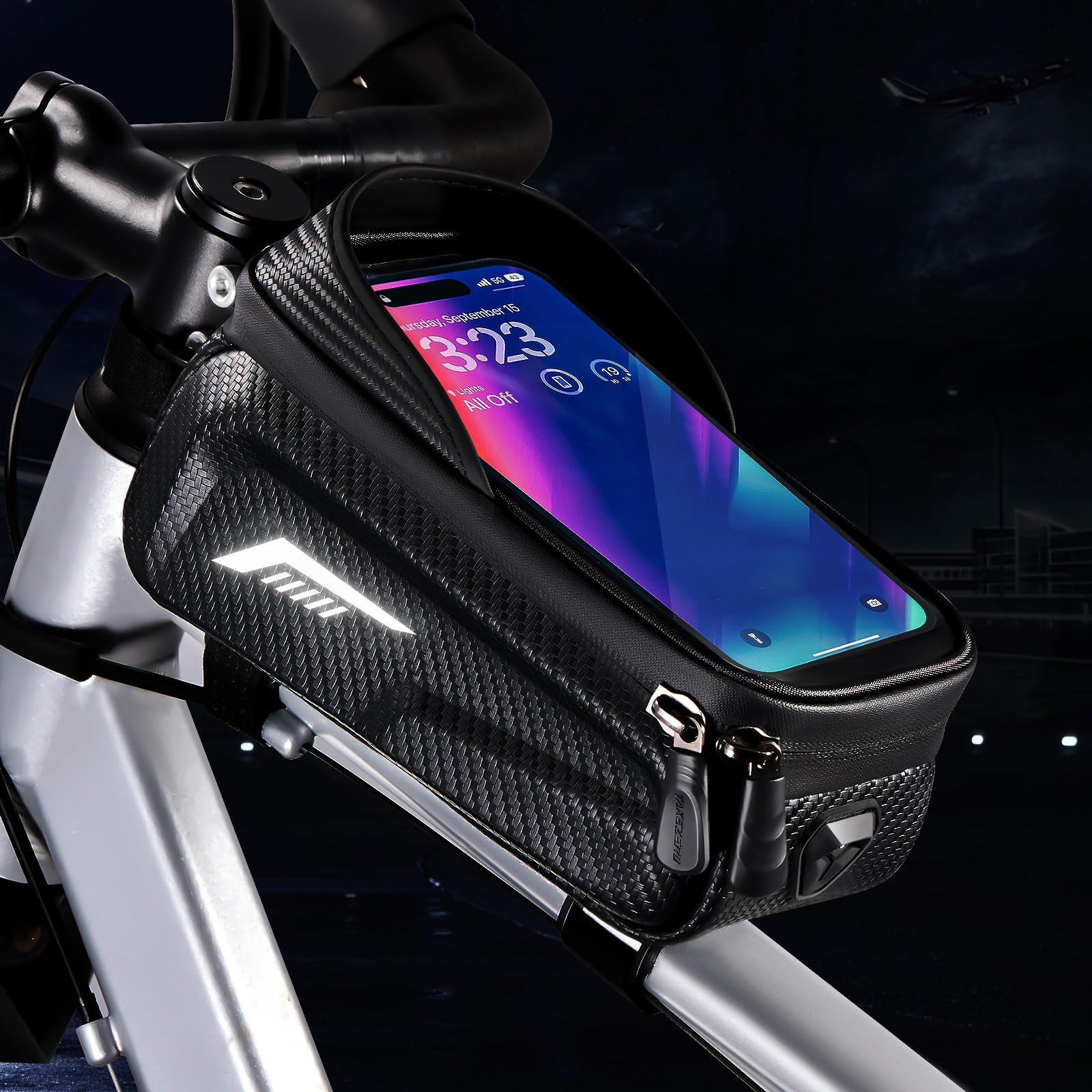 Sacoche Velo Étanche, Grande Capacité Sacoche de Cadre Vélo, Sacoche VTT Vélo avec Visière Solaire 3D et Ecran Tactile TPU, pour Smartphone sous 6,8 Pouces, pour VTT Vélo de Course