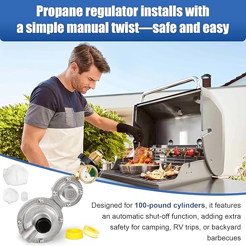 Miniatura 6 de Regulador vertical de propano de 2 etapas con POL y medidor, regulador de propano de dos etapas conexión estándar 38 hembra NPT, regulador de doble