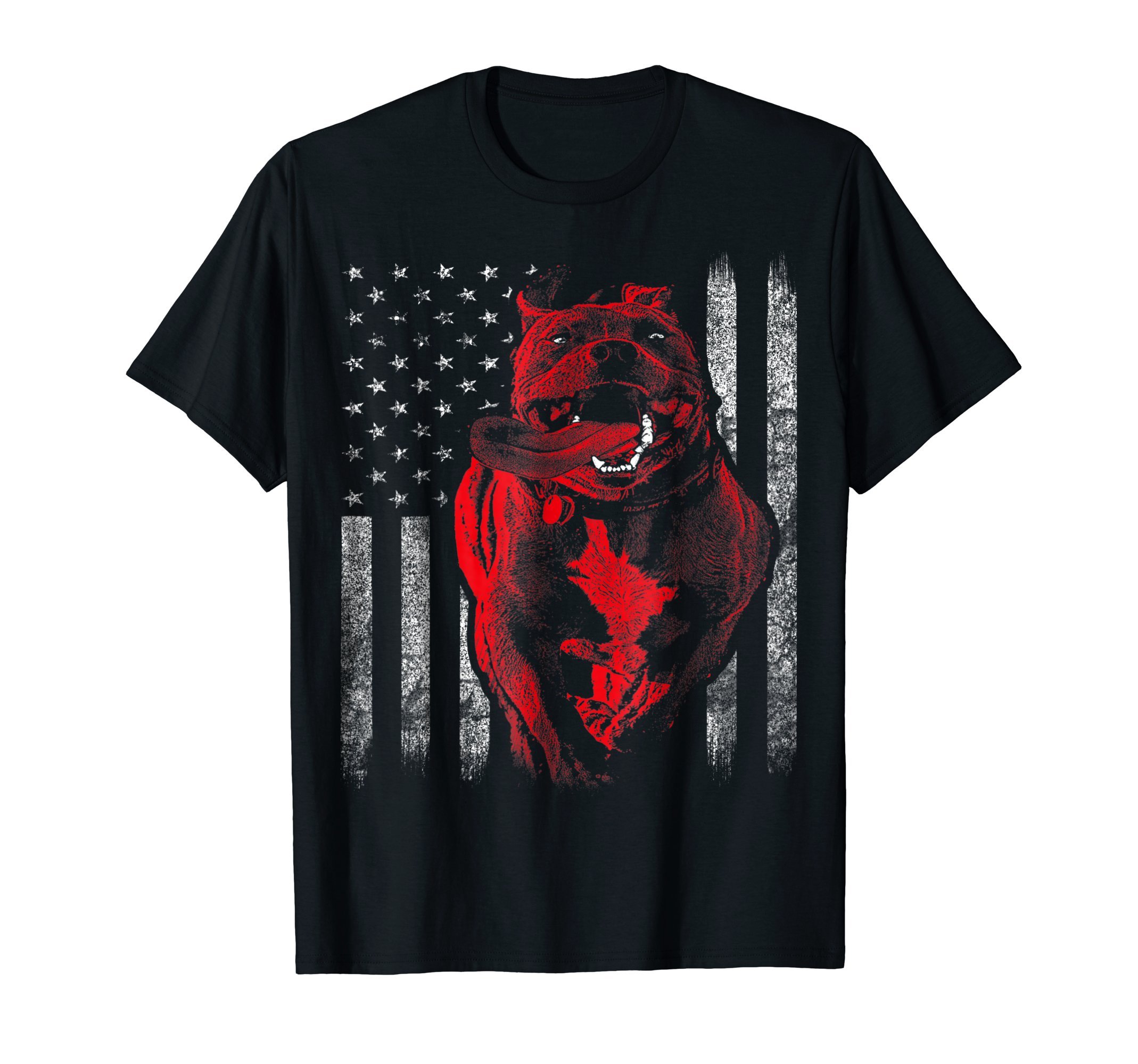 PrintMeLLCAmerican Bully Pit Bull Dog With American Flag T-Shirt T-ShirtOEKO-TEX STANDARD 100