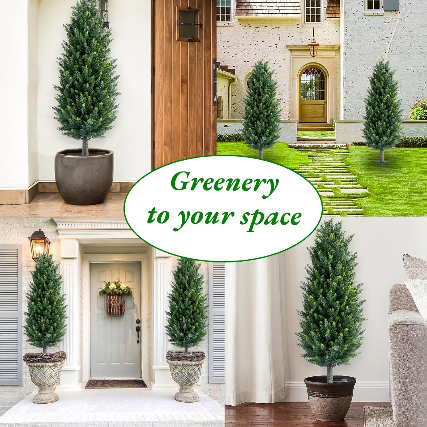 GarveeHome 43.3 in Artificial Topiary Tree with Ground Spike,Artificial Cedar Topiary Tree with Ground Stake for Indoor and Outdoor Decor, Set of 2
