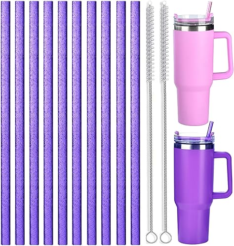 Miniatura 10 de ALINK Paquete de 10 popotes de repuesto rosas para vasos Stanley de 40 onzas y 30 onzas, popotes de plástico reutilizables con purpurina de 12