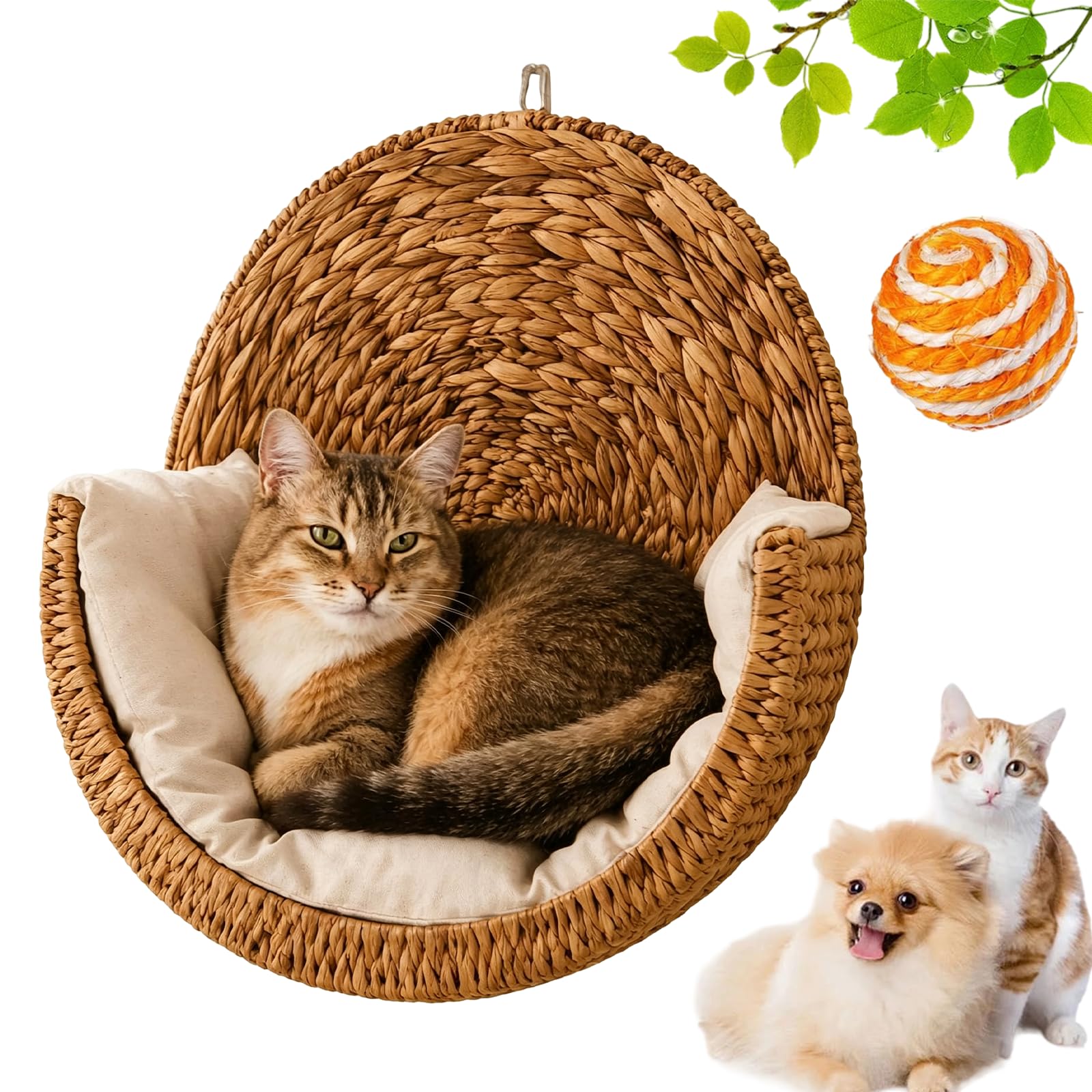 Handwoven Hanging Cat Bed, Elevated Wall Mounted Cat Perch-No Drill (1PC)