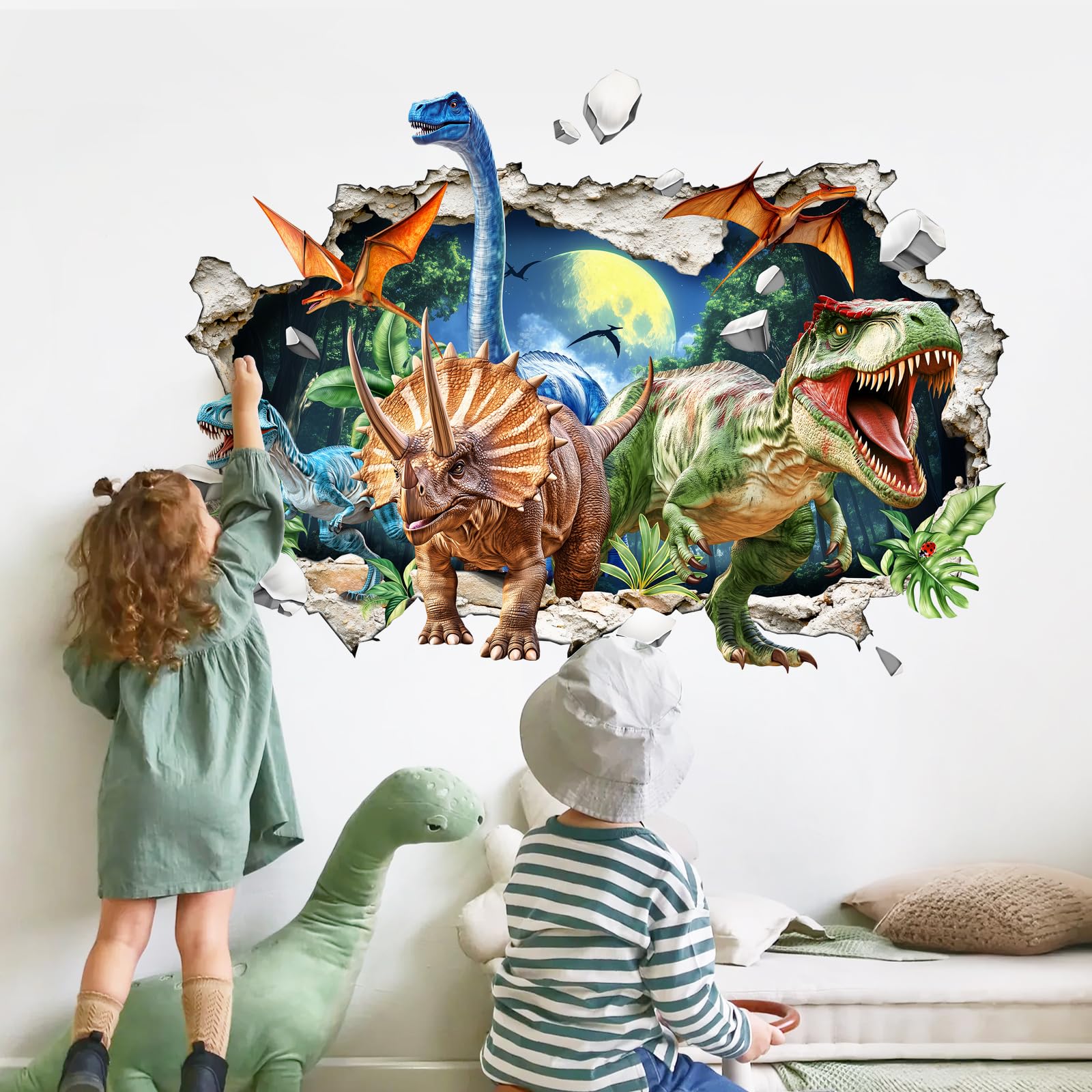 Supzone 3D Adesivi Murali Dinosauri Bambini Grande Adesivi da Parete Tirannosauro Rex Decorazione Camera da letto Asili Camerette Bambini Sala Giochi Camera Ragazzi(78 x 118cm)