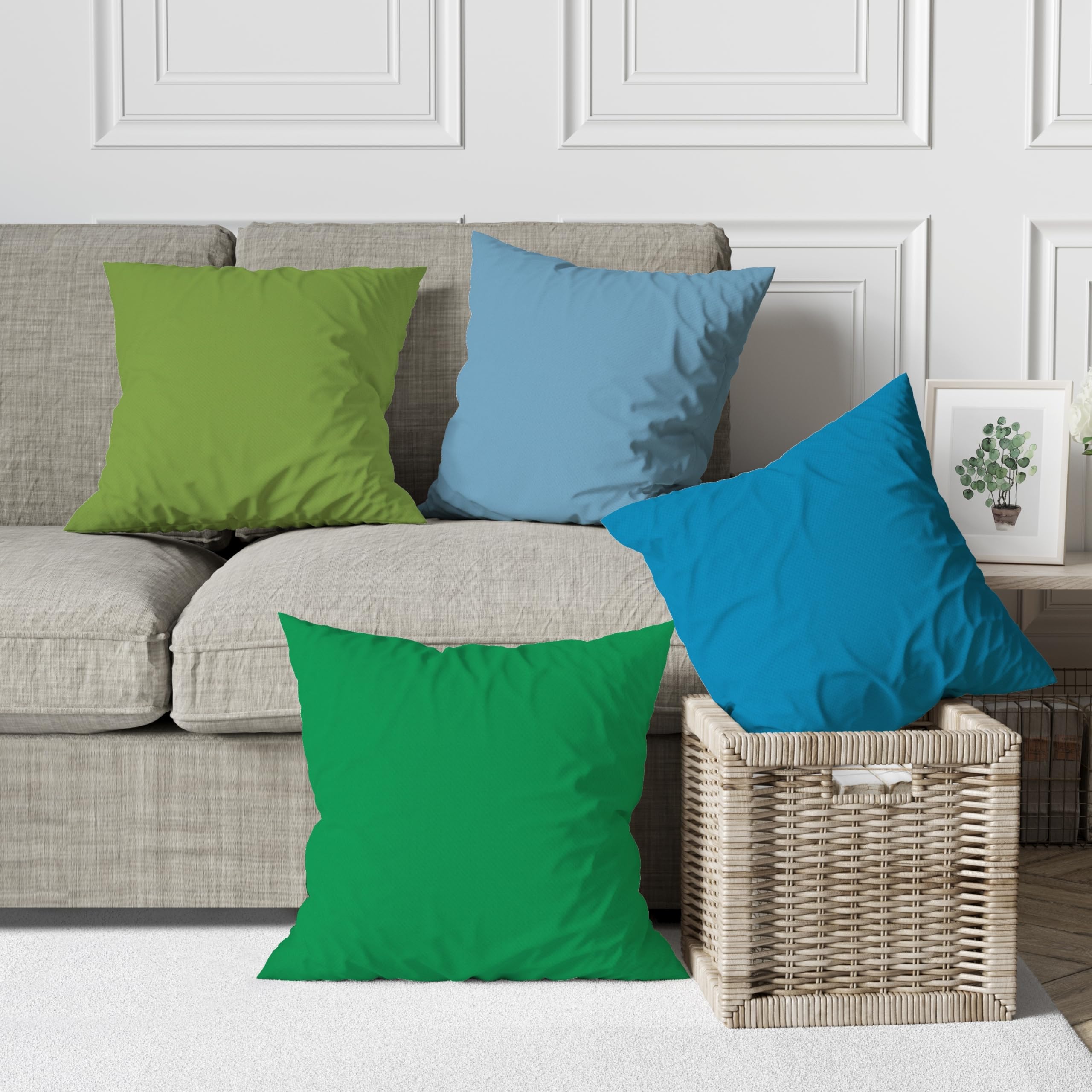 ggaimwf Solid Color Linen Look Cushion Covers for Sofa Bright Blue Green Throw Pillow for Bed Monet Oil Painted Color Handmade Square Cushion Cases with Invisible Zipper - Image 2