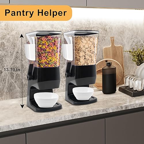 Miniatura 3 de Dispensador de cereales para encimera, color negro, paquete de 2, dispensador de alimentos secos con cuencos, cucharas, caja de cubiertos,