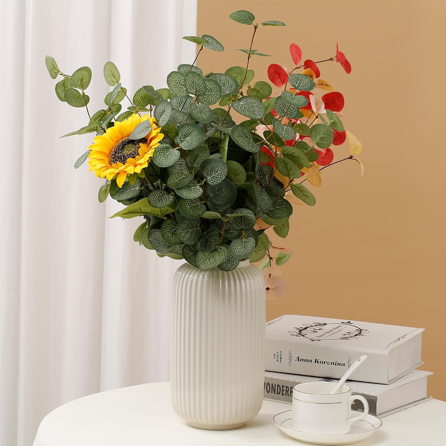 6 Bunches Artificial Eucalyptus Stems 24" Faux Eucalyptus Leaves Branches Silk Fake Green Foliage Artificial Plants Greenery for Flower Arrangement Home Wedding Party Decoration - Image 5