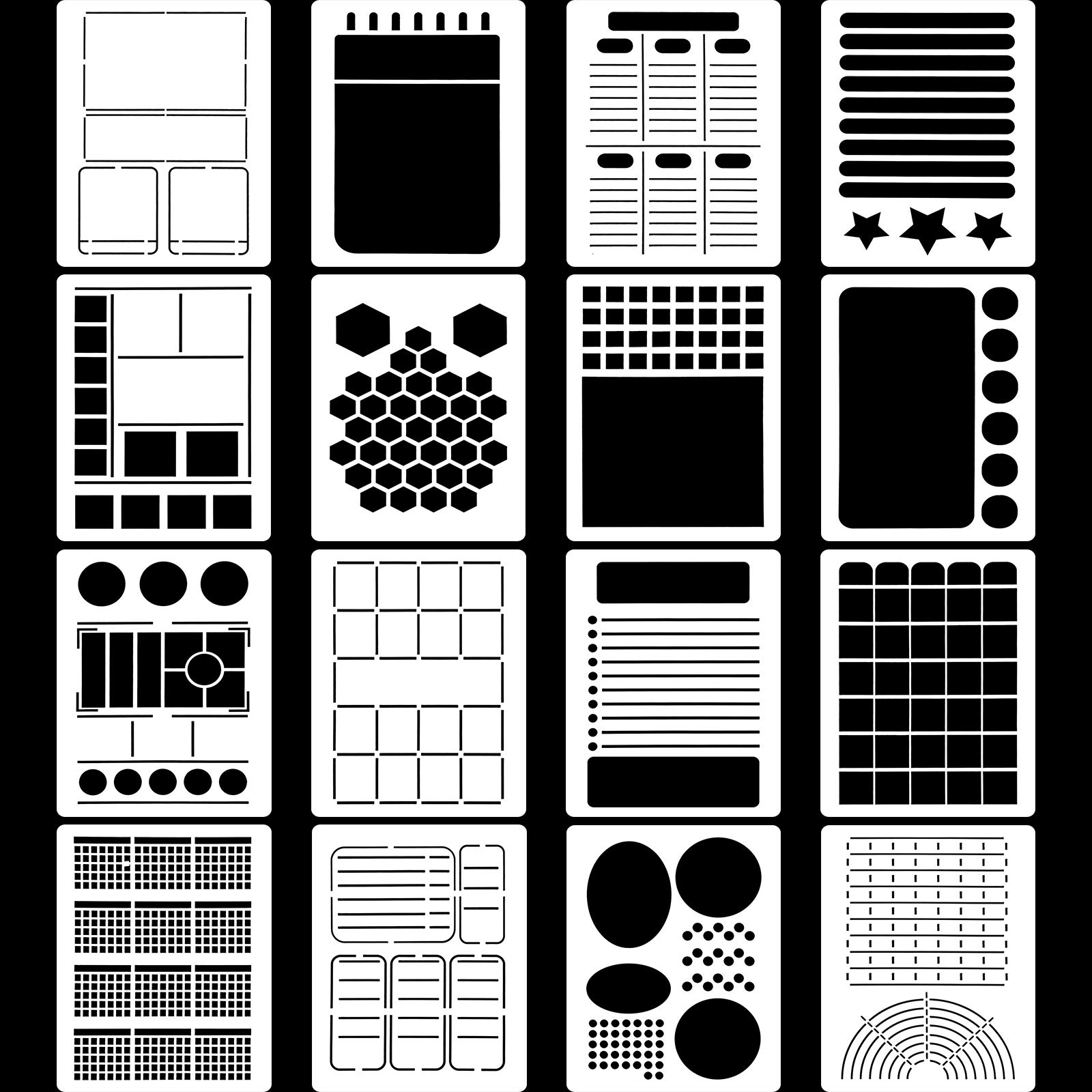 16 Pieces Journal Stencils Speedy Spreads Journal Stencils DIY Templates Planner Reusable Full-Page Layouts Templates Plastic Planner Set for Productivity Habit DIY Notebook Diary