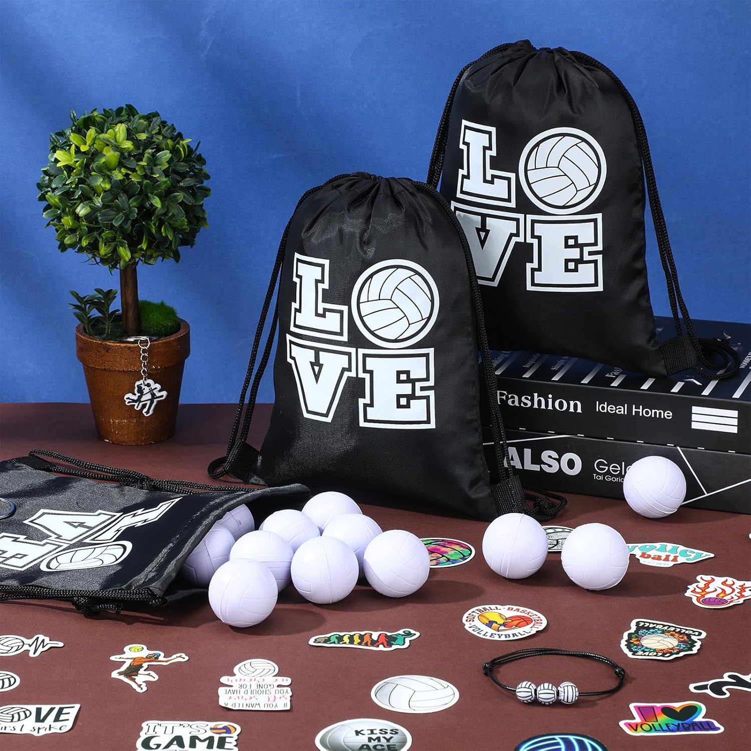 Capoda 98 Pcs Volleyball Party Favors Volleyball Football Baseball Team Gift 12 Keychain 12 Packs Sports Stress Ball 12 Small Drawstring Bag 12 Bracelets 50 Sticker - Image 5