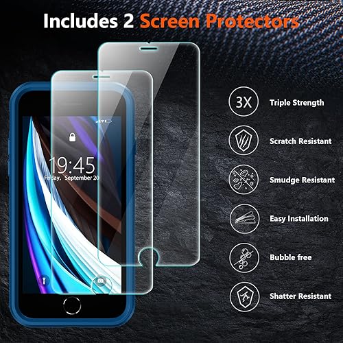 Vista 16 de xiwxi Funda para iPhone SE 2022/3rd/2020, iPhone 8/7, con 2 protectores de pantalla de vidrio templado, cuerpo completo 360 a prueba de golpes, Claro