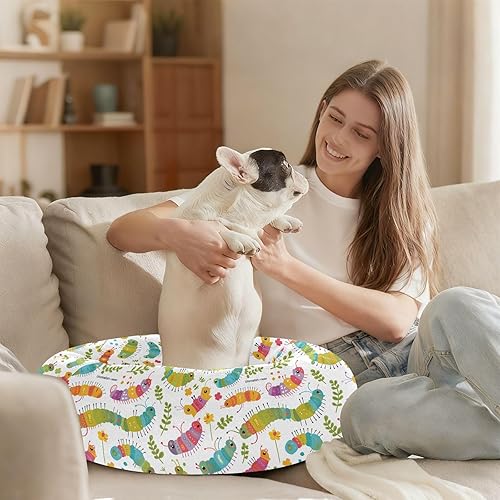 Miniatura 6 de KLL Colorful Caterpillars and Leaves Anti-Slip Pet Cat Beds fluffier Dog & Cat Cushion for Extra Small Size Pets Sleeping Camas para mascotas Grandes