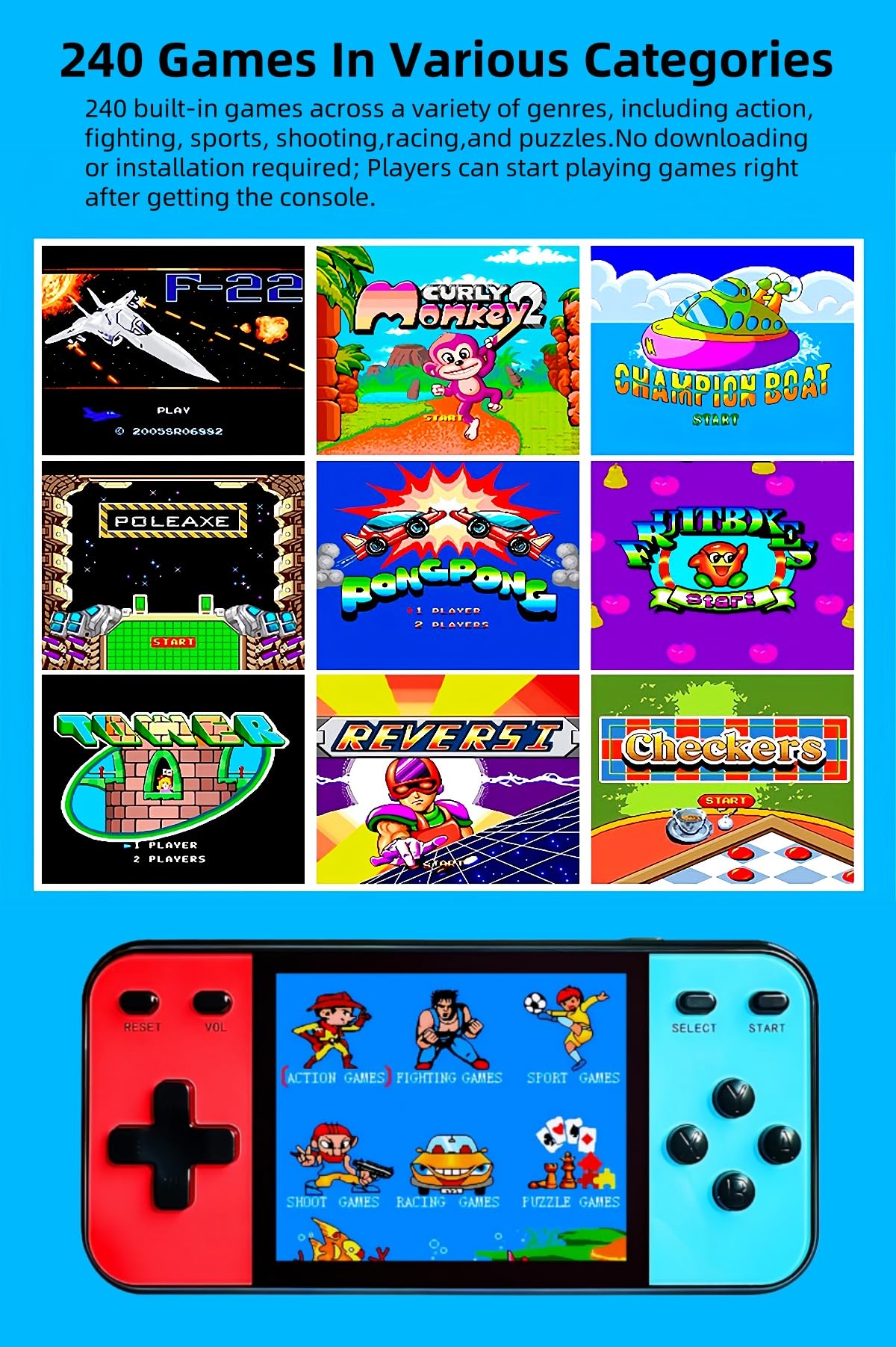 Console de Jeux Vidéo Portable 240 Jeux Connectable à la TV CZT 3.0
