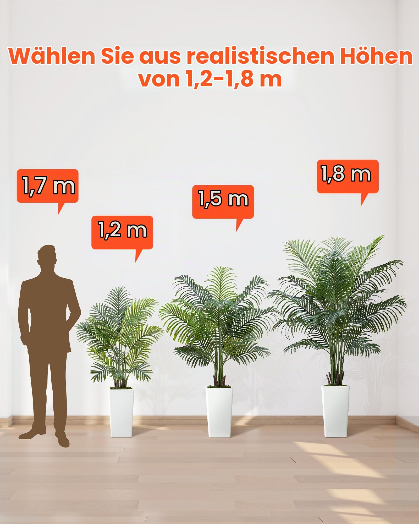 VEVOR Künstliche Areca-Palme, 1,8 m, künstliche Tropische Palmenpflanzen mit weißem Pflanzgefäß, Kunstseidenpflanze im Topf, Kunstbaum für Veranden, Wohnzimmer, Terrassen, Zuhause, Büro
