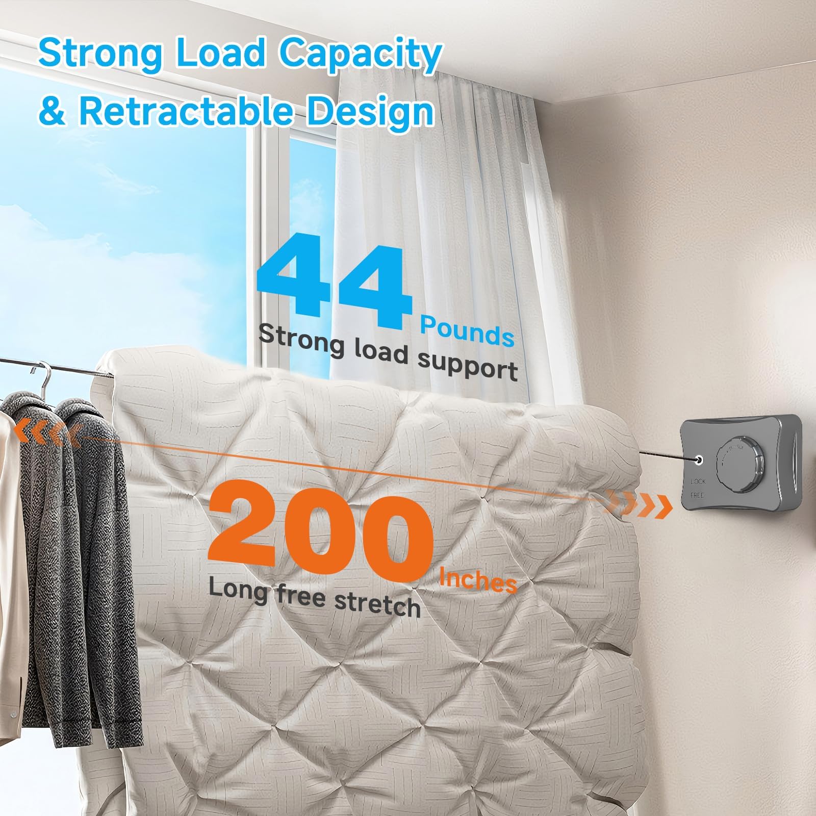 Domigard Stendibiancheria Retrattile, 5,1m Filo Stendibiancheria da Parete Salvaspazio In Acciaio Inossidabile, per Interni Ed Esterni, Corda da Biancheria Regolabile Invisibile(Grigio)