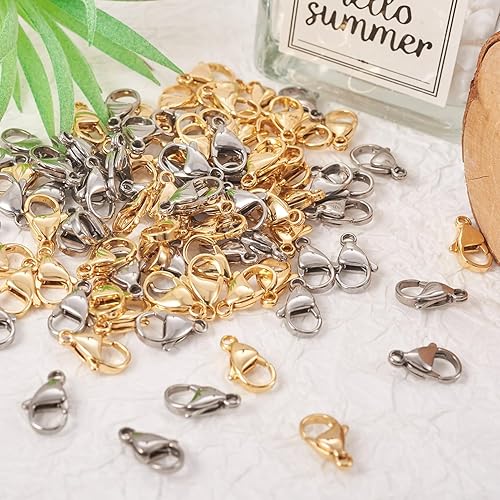 Miniatura 7 de Pandahall - 100 cierres de pinza de langosta de acero inoxidable, joyería de oro real de 24 quilates, cierre de langosta de 2 colores, cierre de
