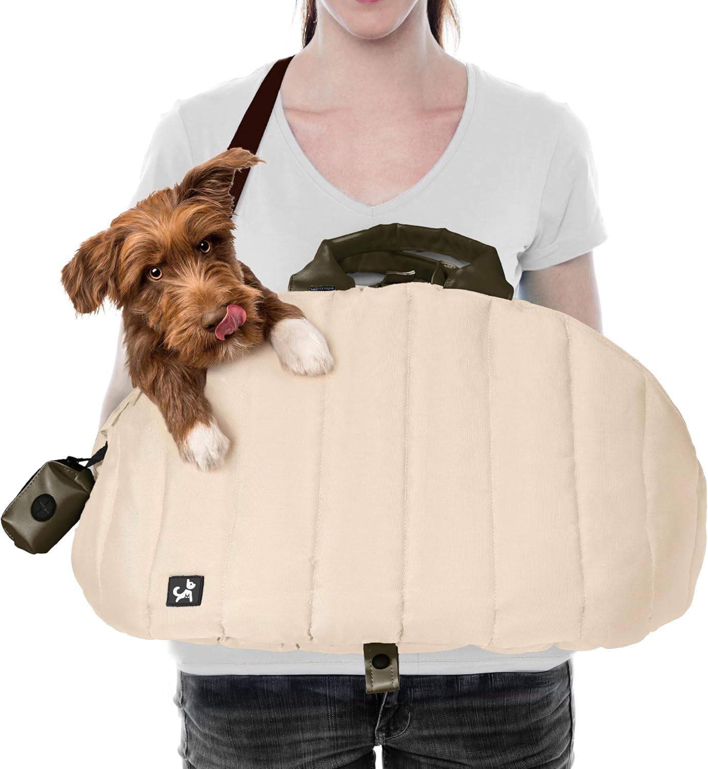 Sytopia Dog Bag Carrier for Small and Medium Dogs, Waterproof and Washable, Travel Pets Purse up to 25 Lbs, Car Seat & Bed, Adjustable Leashes, Cream Beige