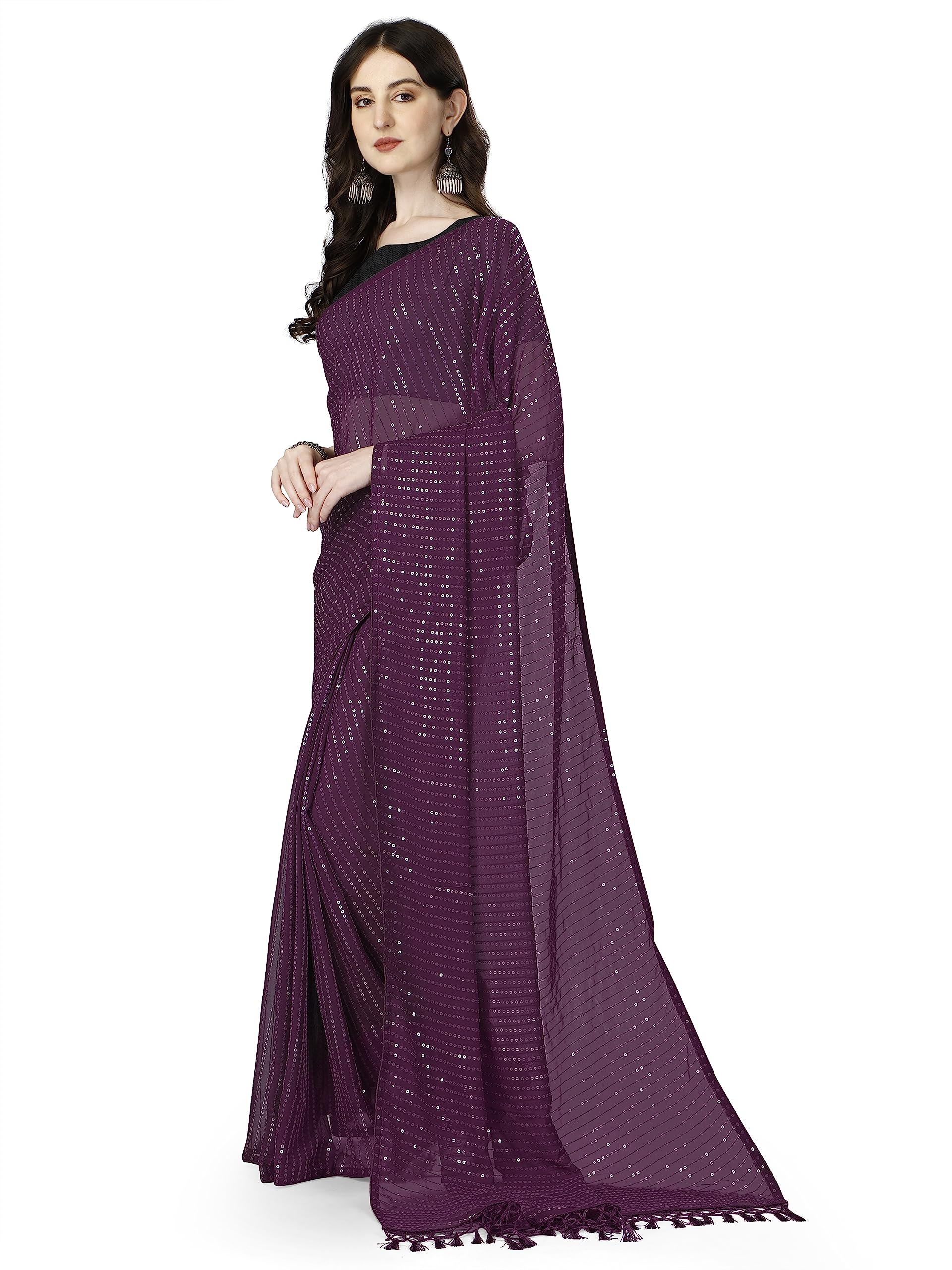 Shiv Textiles Georgette Saree for Women - Festival Wear (Wine)