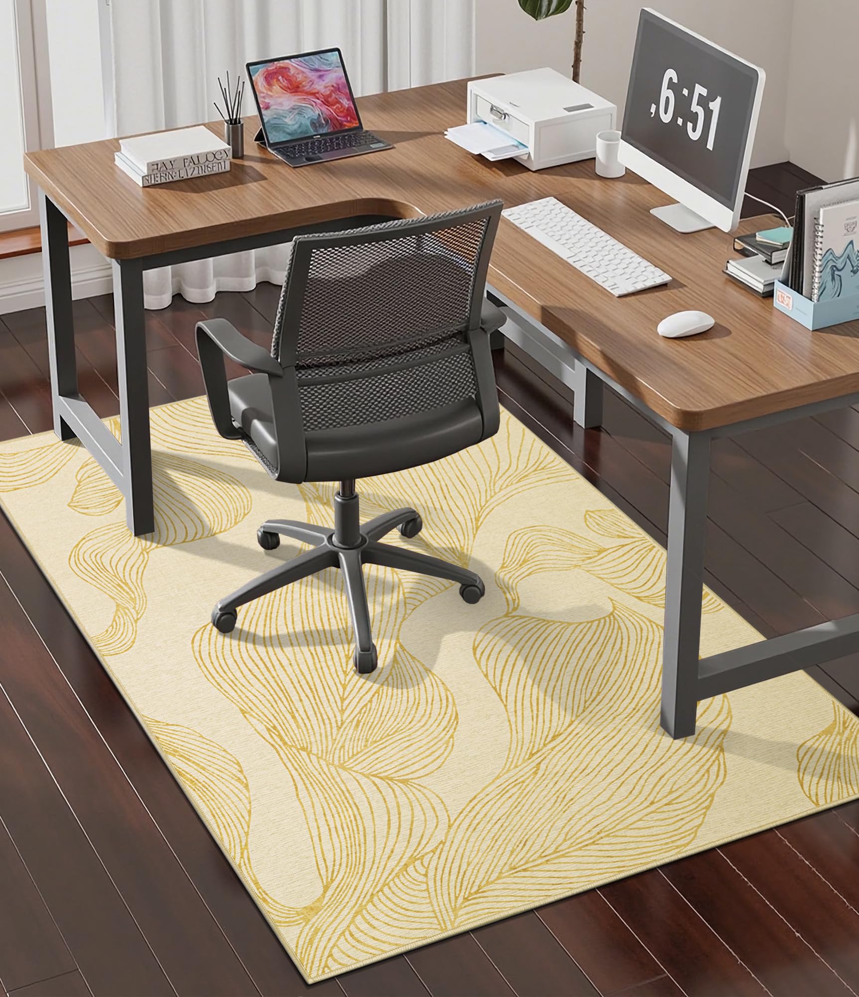 chakme Office Chair Mat for Hardwood Floor, 48"x36" Easy Glide Computer Desk Mat Protector for Rolling Chair Under Desk Rug Nonslip Backing, Machine Wash, (Golden Leaf)