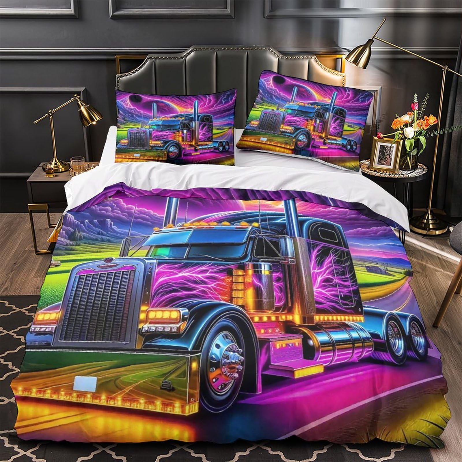 Parure lit gros camion fermeture éclair cachée pour simplifier le lit des enfants